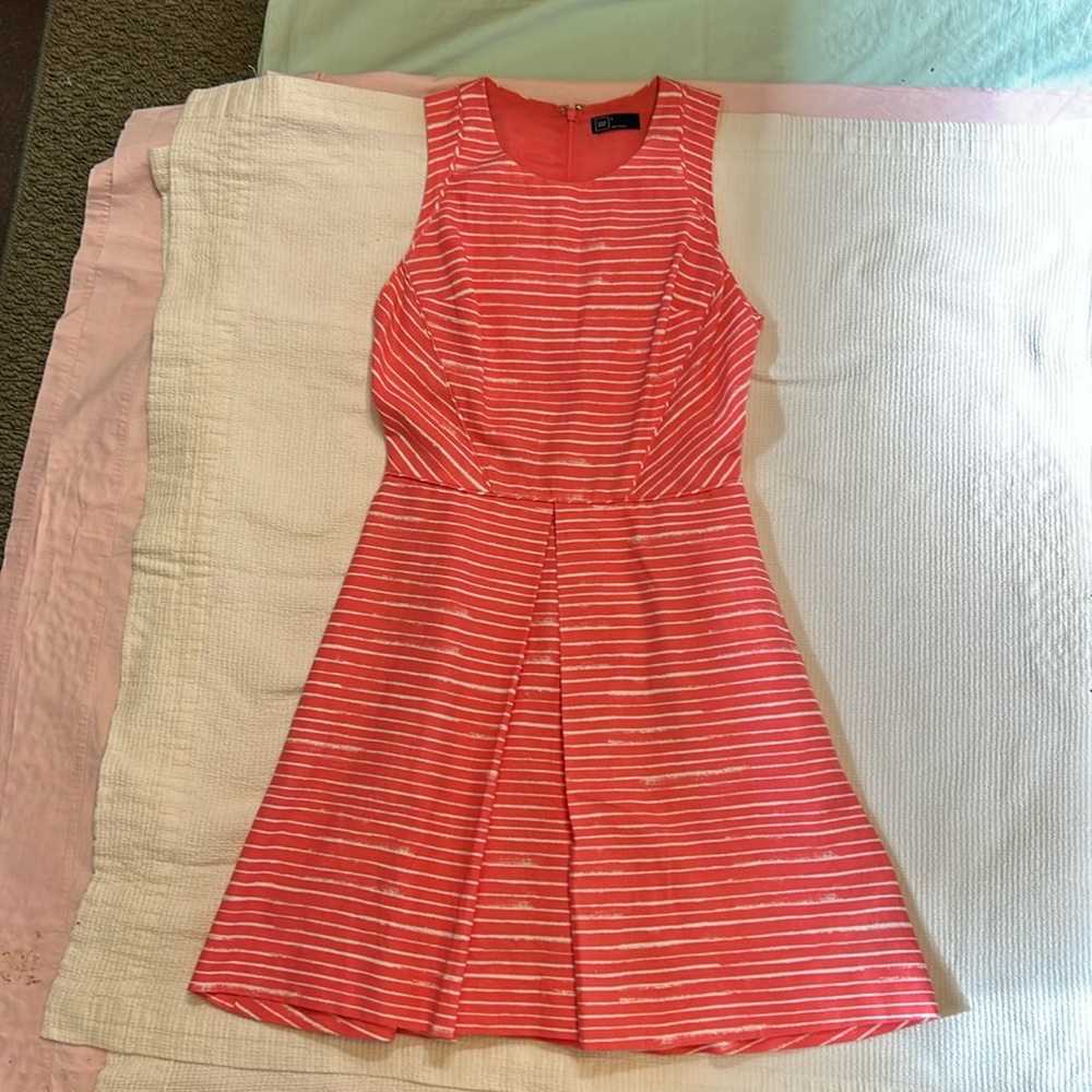 Gap Linen-cotton fit & flare stripe dress, Coral, size 0, NWOT, Zipper B…